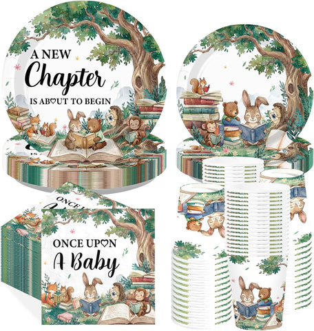 250Pcs Storybook Baby Shower Plates Napkins and Cups - Grencian