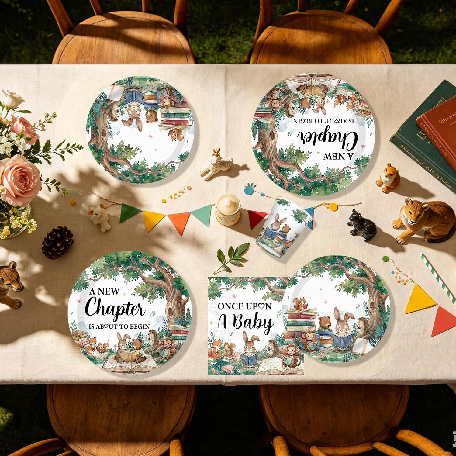 250Pcs Storybook Baby Shower Plates Napkins and Cups - Grencian