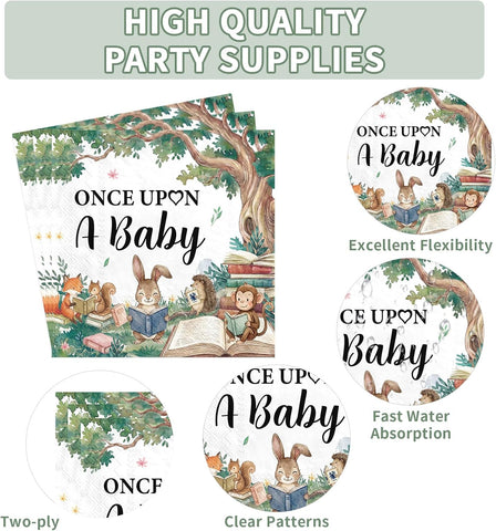 250Pcs Storybook Baby Shower Plates Napkins and Cups - Grencian