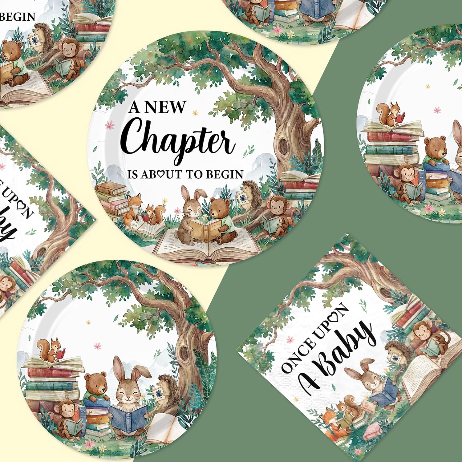 250Pcs Storybook Baby Shower Plates Napkins and Cups - Grencian