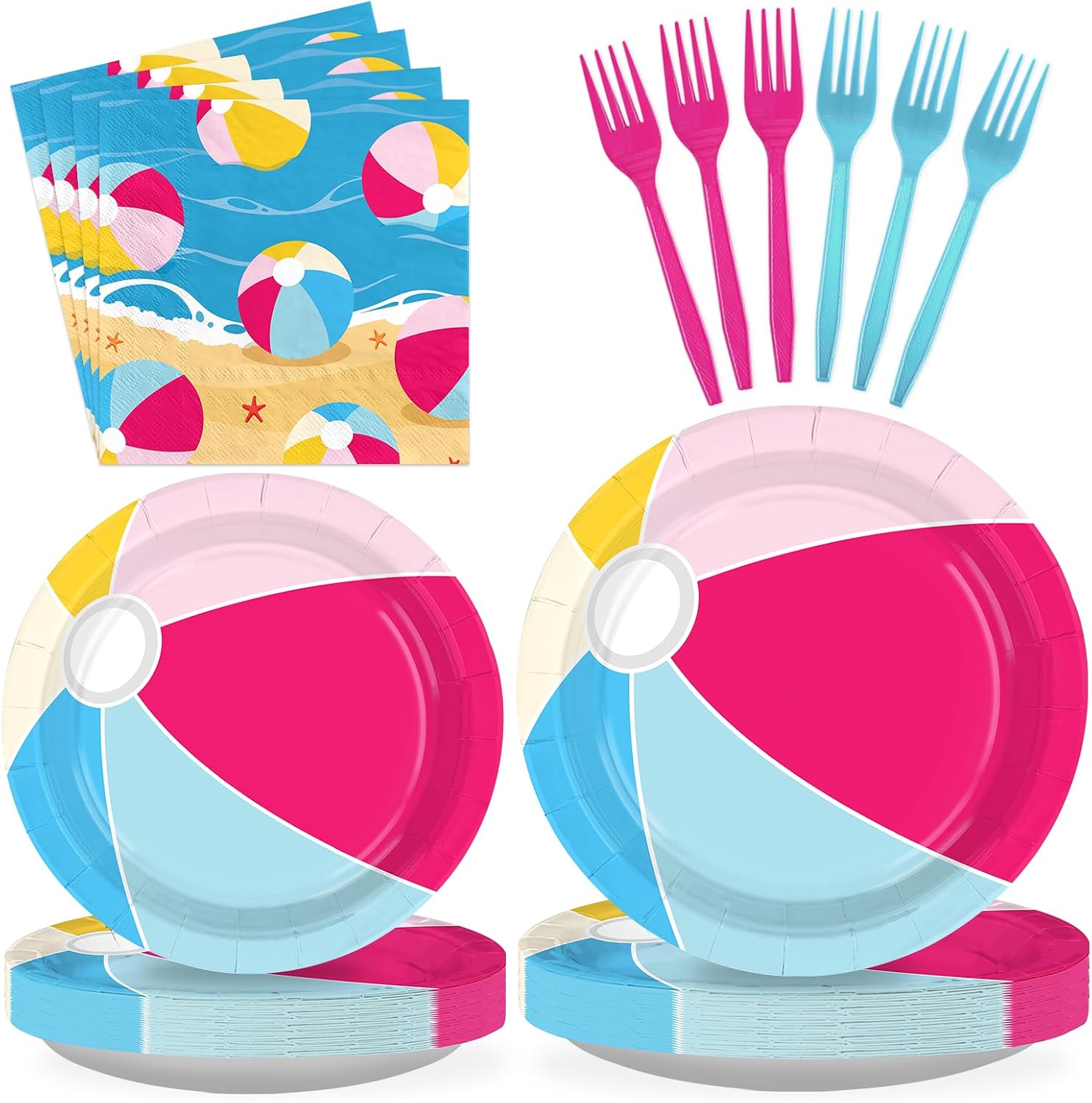 Summer Beach Ball Party Plates & Napkins Set - 96 Pcs image 1