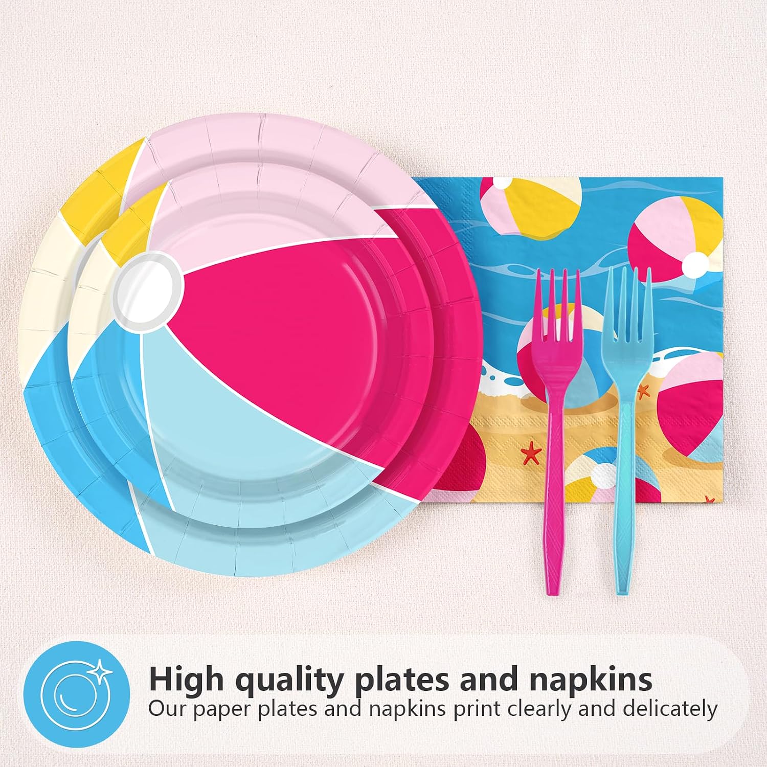 Summer Beach Ball Party Plates & Napkins Set - 96 Pcs image 2
