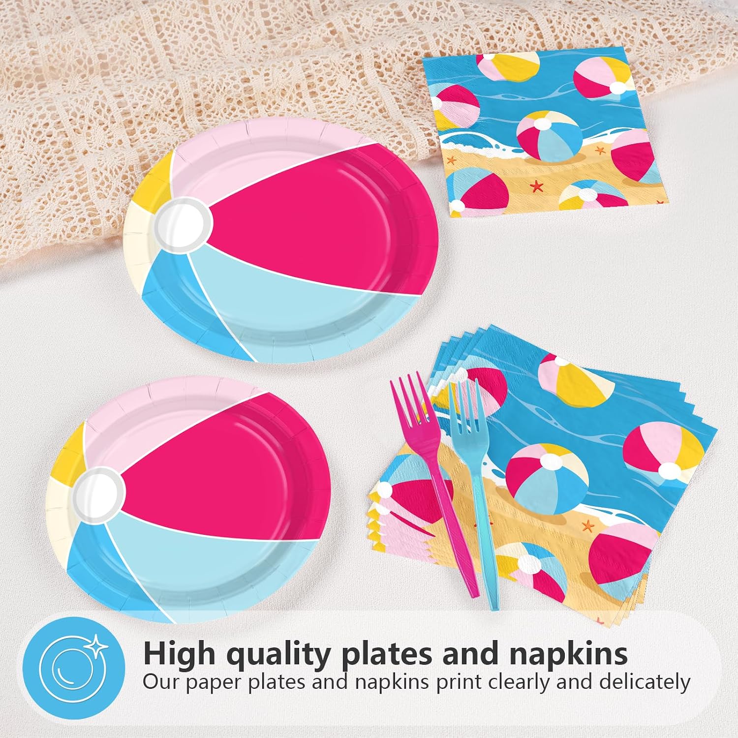 Summer Beach Ball Party Plates & Napkins Set - 96 Pcs image 3