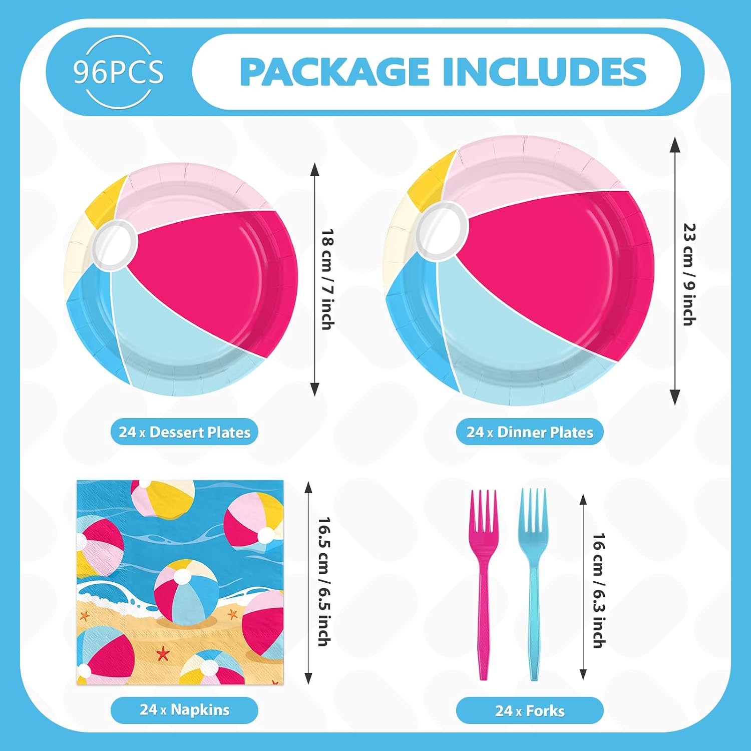 Summer Beach Ball Party Plates & Napkins Set - 96 Pcs image 5
