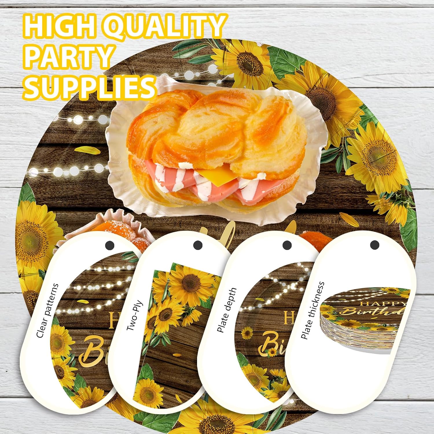 Sunflower Birthday Party Plates and Napkins Set - 168 Pcs Serves 24 - Grencian