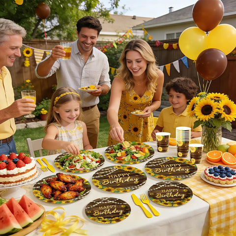 Sunflower Birthday Party Plates and Napkins Set - 168 Pcs Serves 24 - Grencian