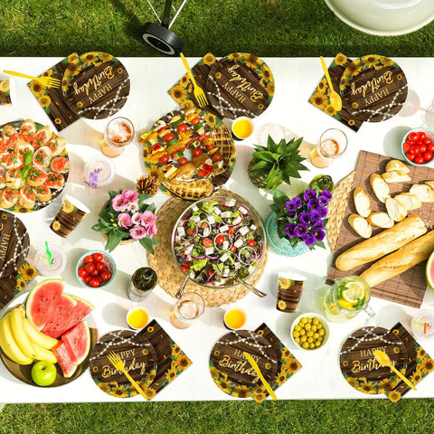 Sunflower Birthday Party Plates and Napkins Set - 168 Pcs Serves 24 - Grencian