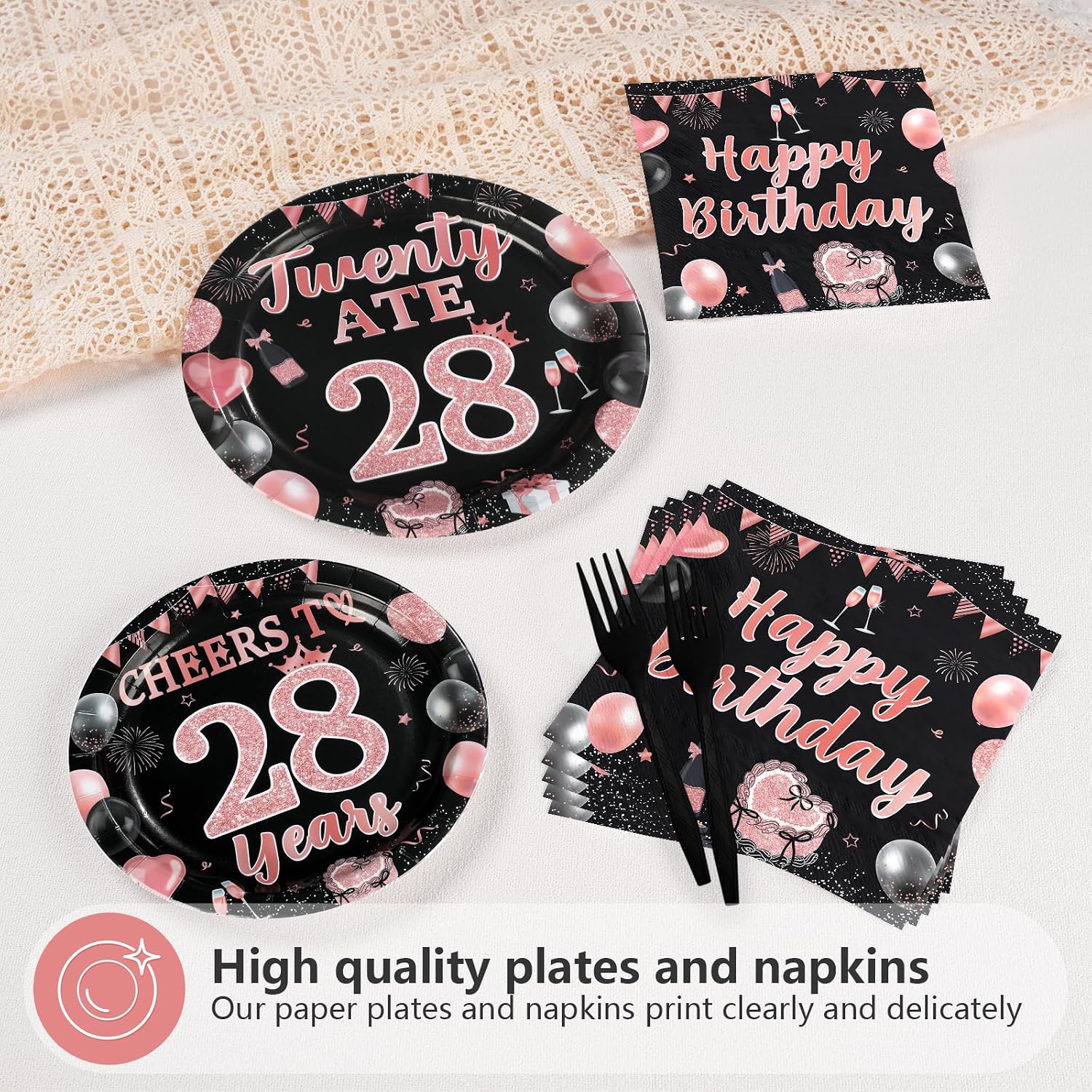 Twenty ATE 28th Birthday Plates & Napkins Set - 96 Pcs image 3