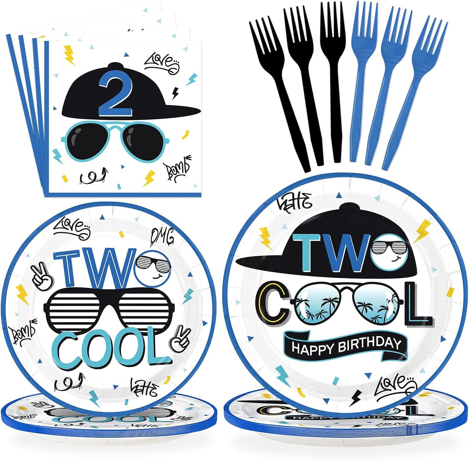 Two Cool 2nd Birthday Plates & Napkins Set - 96 Pcs image 1