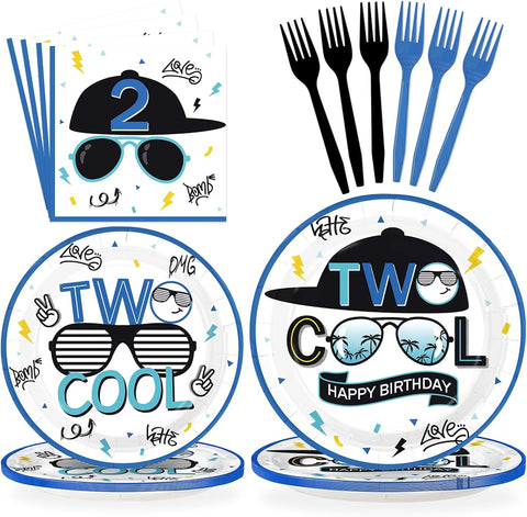 Two Cool 2nd Birthday Plates & Napkins Set - 96 Pcs image 1