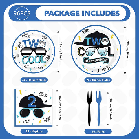 Two Cool 2nd Birthday Plates & Napkins Set - 96 Pcs image 2