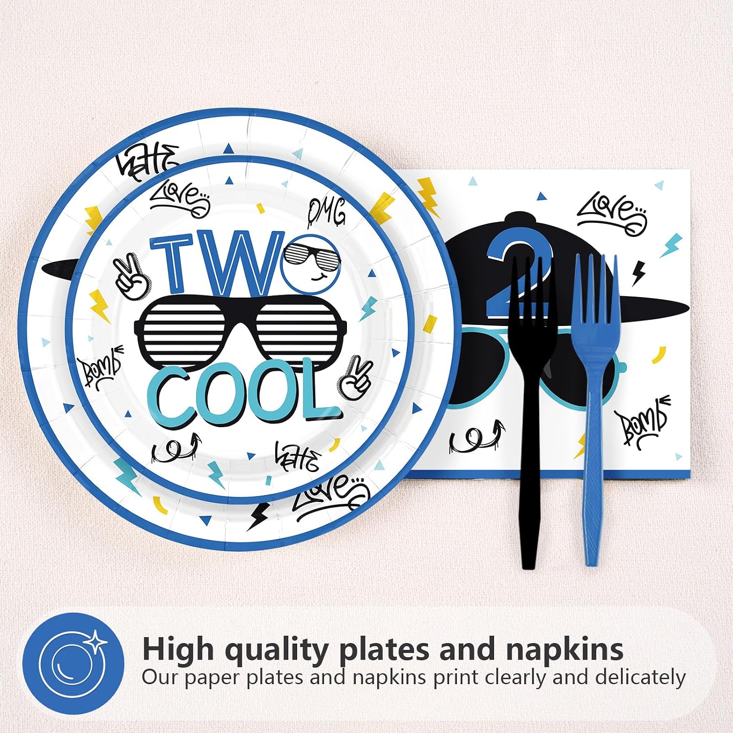 Two Cool 2nd Birthday Plates & Napkins Set - 96 Pcs image 3