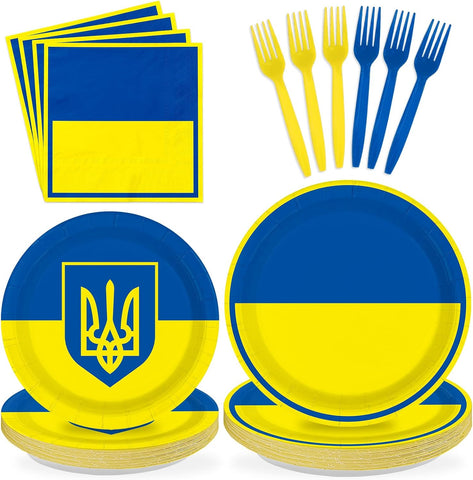 Ukraine flag party plates and napkins set 96 pieces blue yellow