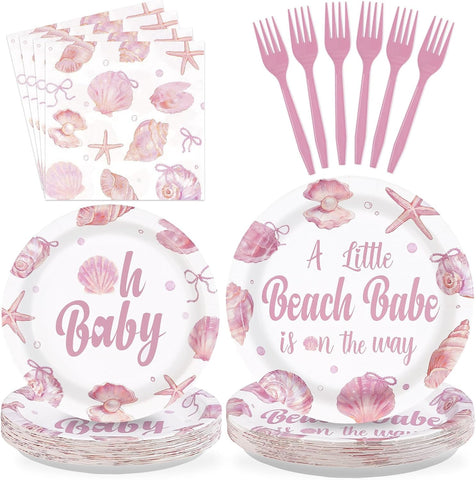 Under the sea beach babe baby shower plates and napkins set 96 pieces