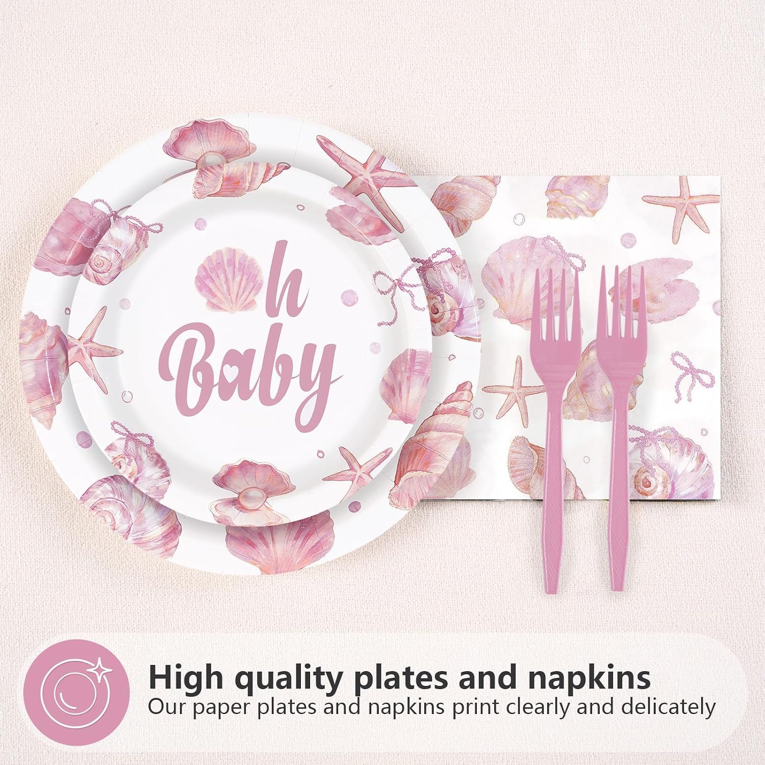 Under the sea beach babe baby shower plates and napkins set 96 pieces