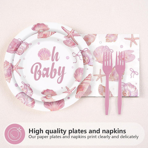 Under the sea beach babe baby shower plates and napkins set 96 pieces
