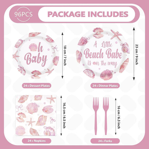 Under the sea beach babe baby shower plates and napkins set 96 pieces
