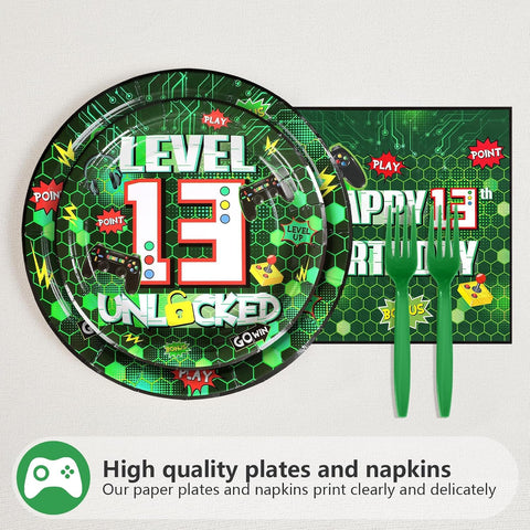 13th Game On Video Game Themed 9-inch Dinner Plates - Green Gaming Design