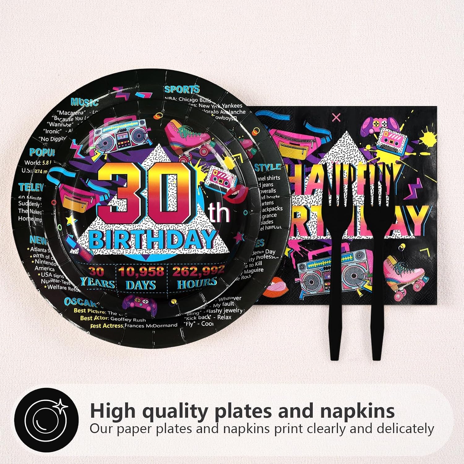 Vintage 30th birthday back to 1996 plates and napkins set 96 pieces