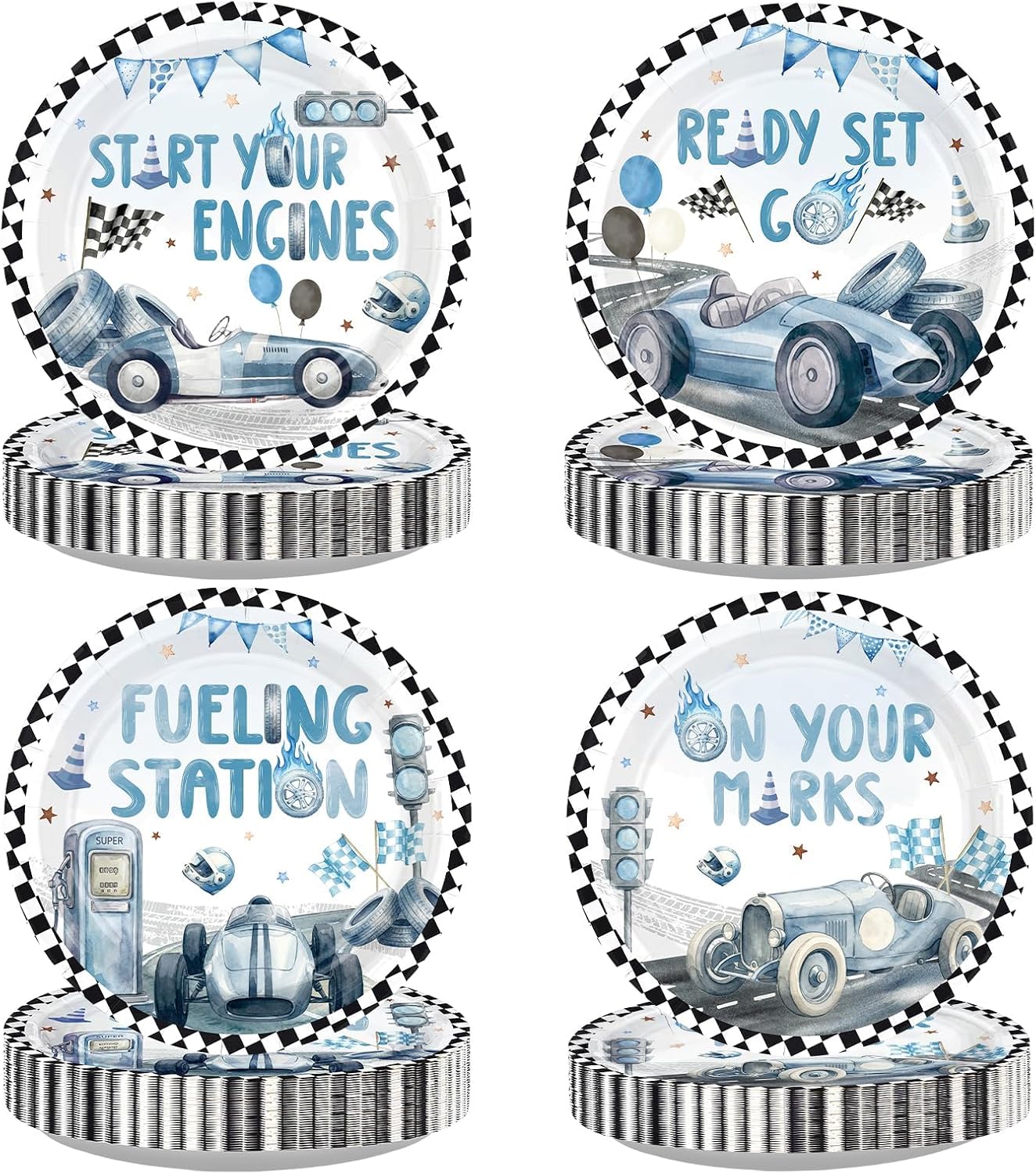 Vintage race car paper plates 9 inch - start your engines main design