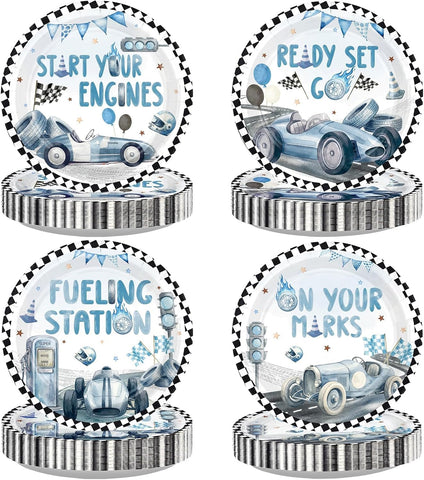 Vintage race car paper plates 9 inch - start your engines main design