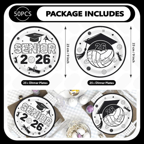 50 Pcs 9-inch Volleyball Graduation Party Paper Plates - Grencian