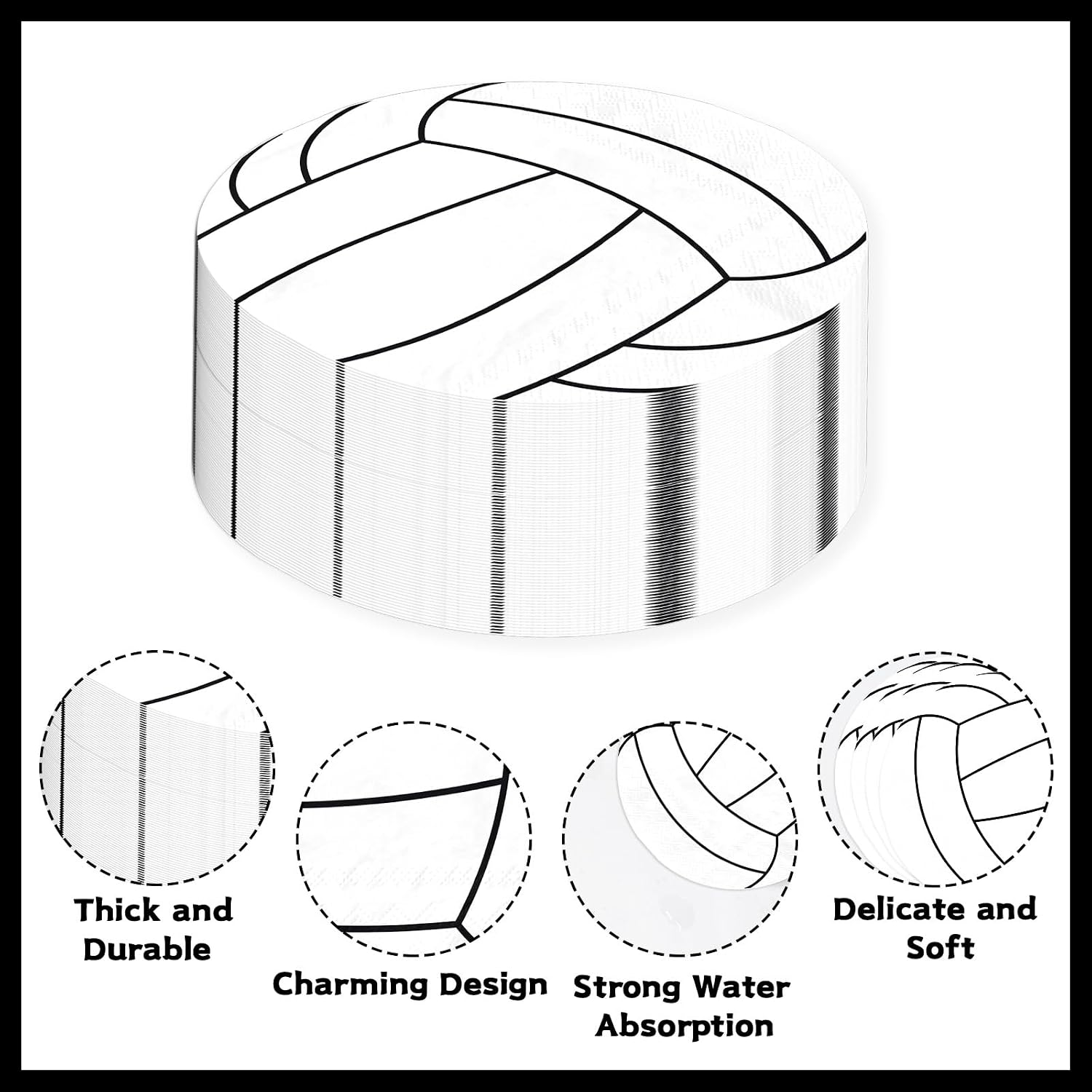 100 Pcs White Volleyball Party Napkins - Grencian