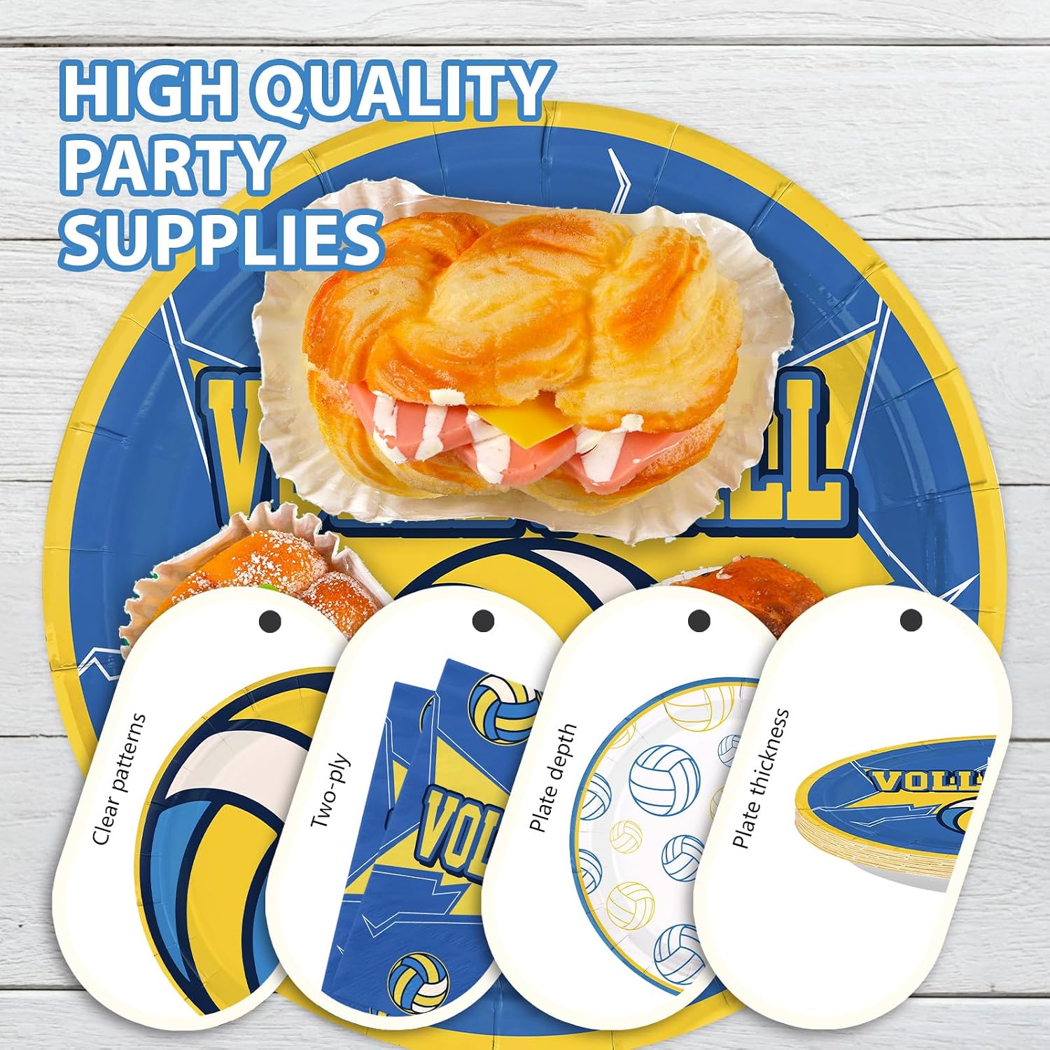 96 Pcs Yellow Blue Volleyball Party Plates and Napkins - Grencian