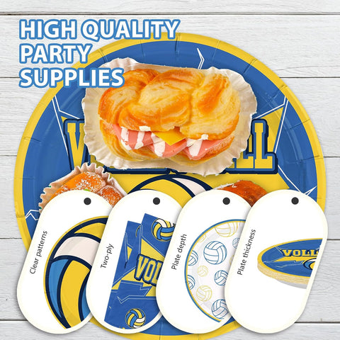 96 Pcs Yellow Blue Volleyball Party Plates and Napkins - Grencian
