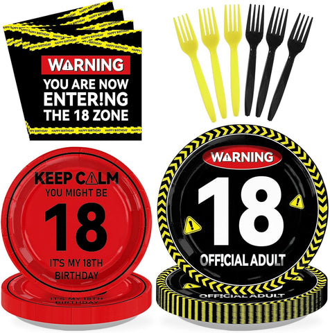 Warning 18th Birthday Plates & Napkins - 96 Pcs - view 1