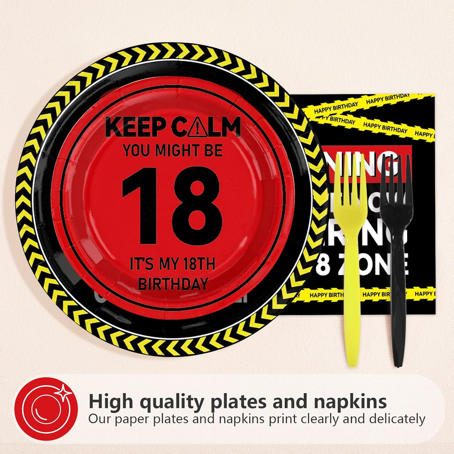 Warning 18th Birthday Plates & Napkins - 96 Pcs - view 2