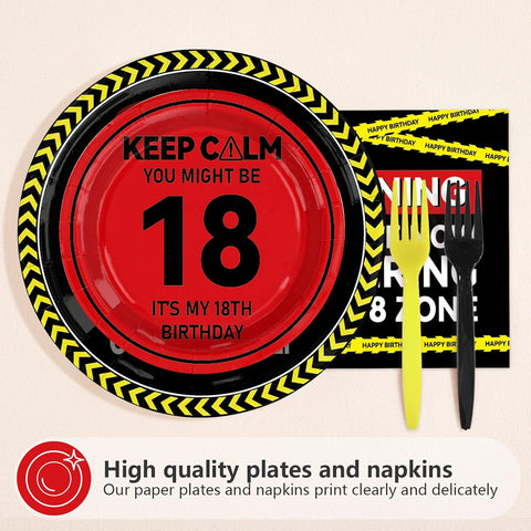 Warning 18th Birthday Plates & Napkins - 96 Pcs - view 2