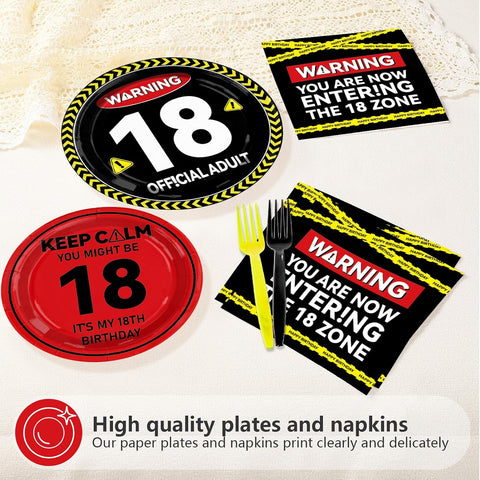 Warning 18th Birthday Plates & Napkins - 96 Pcs - view 3