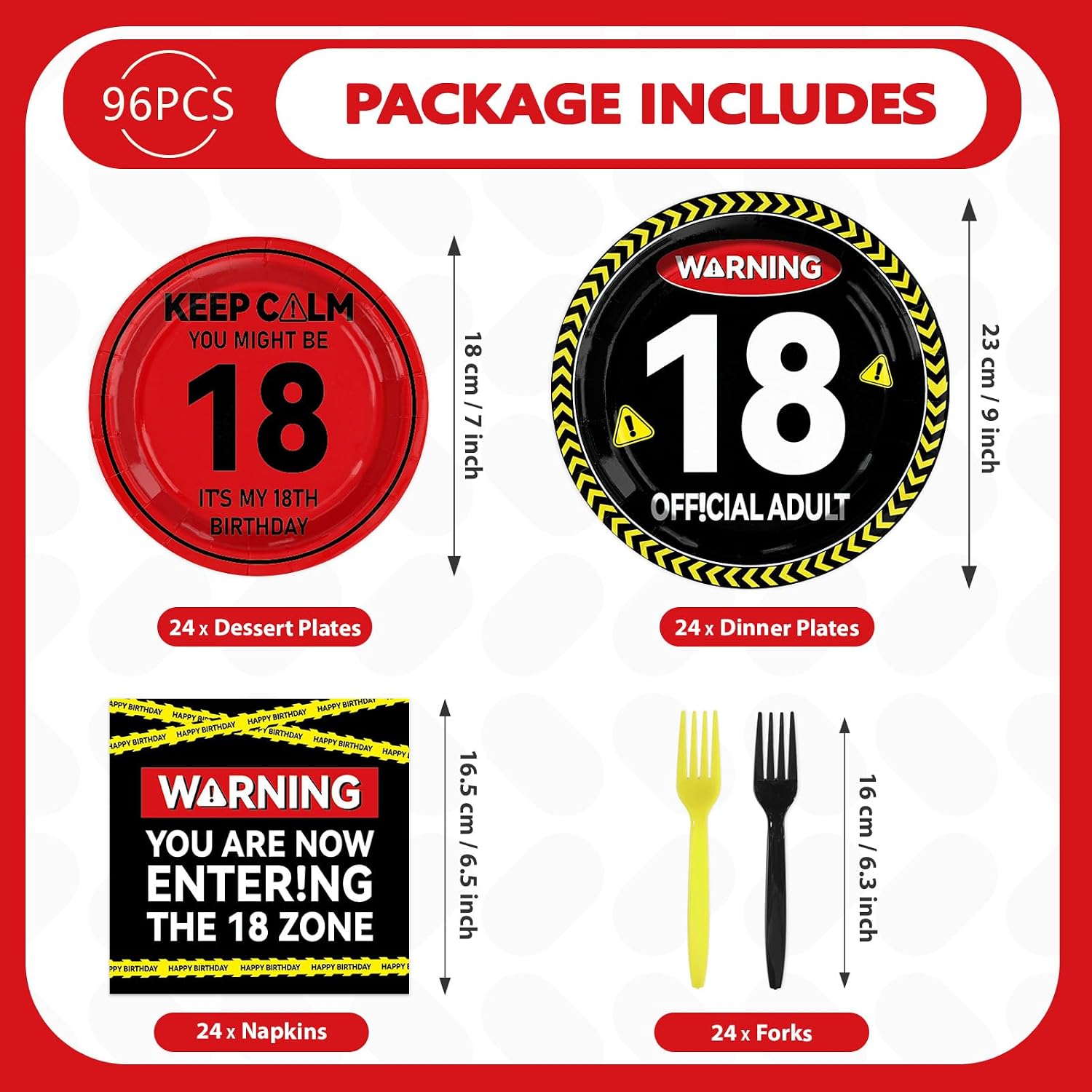 Warning 18th Birthday Plates & Napkins - 96 Pcs - view 5