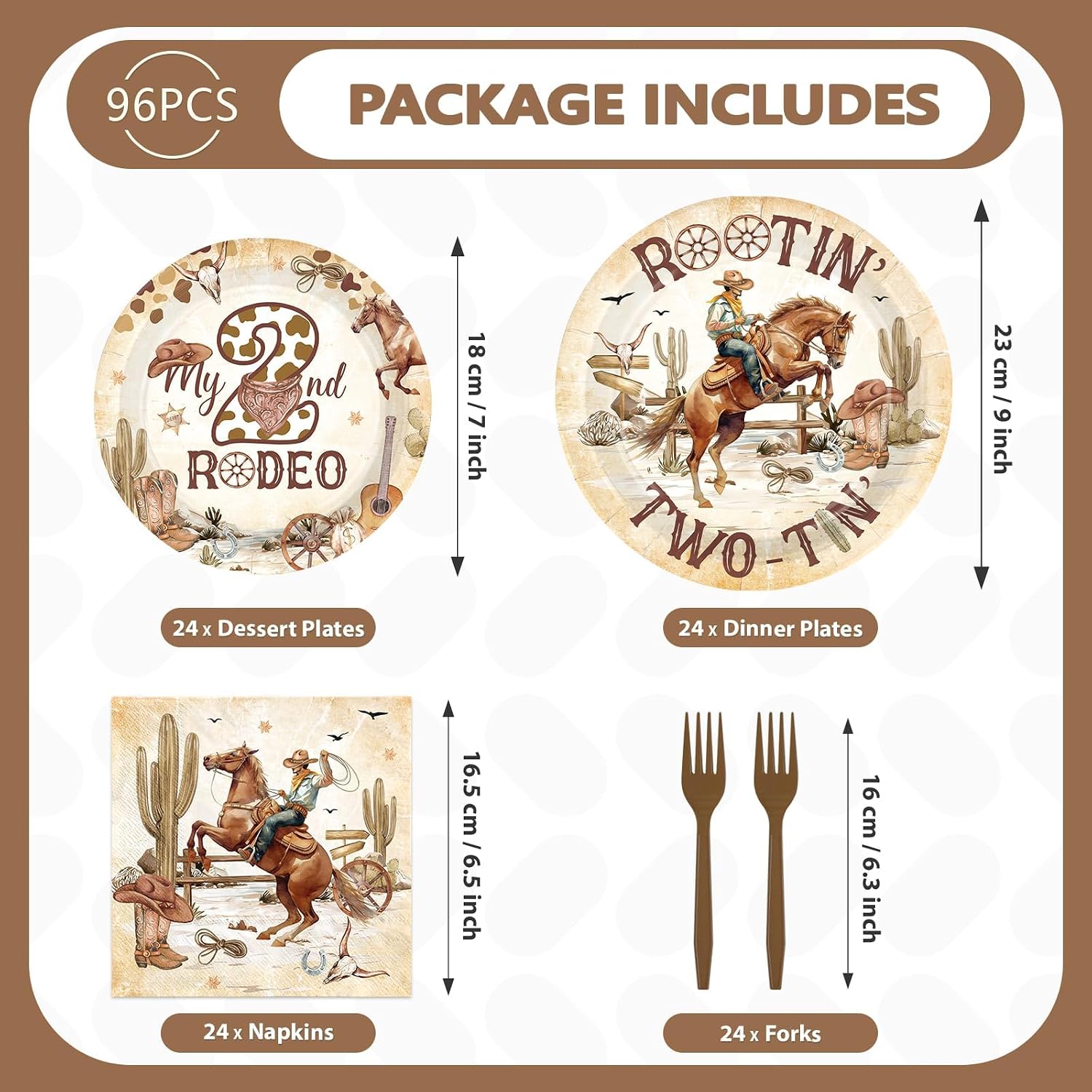 Western Cowboy 2nd Birthday Plates & Napkins Set - 96 Pcs - Grencian