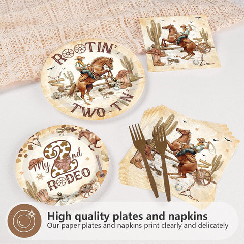 Western Cowboy 2nd Birthday Plates & Napkins Set - 96 Pcs - Grencian
