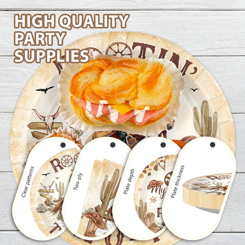 Western Cowboy 2nd Birthday Plates & Napkins Set - 96 Pcs - Grencian