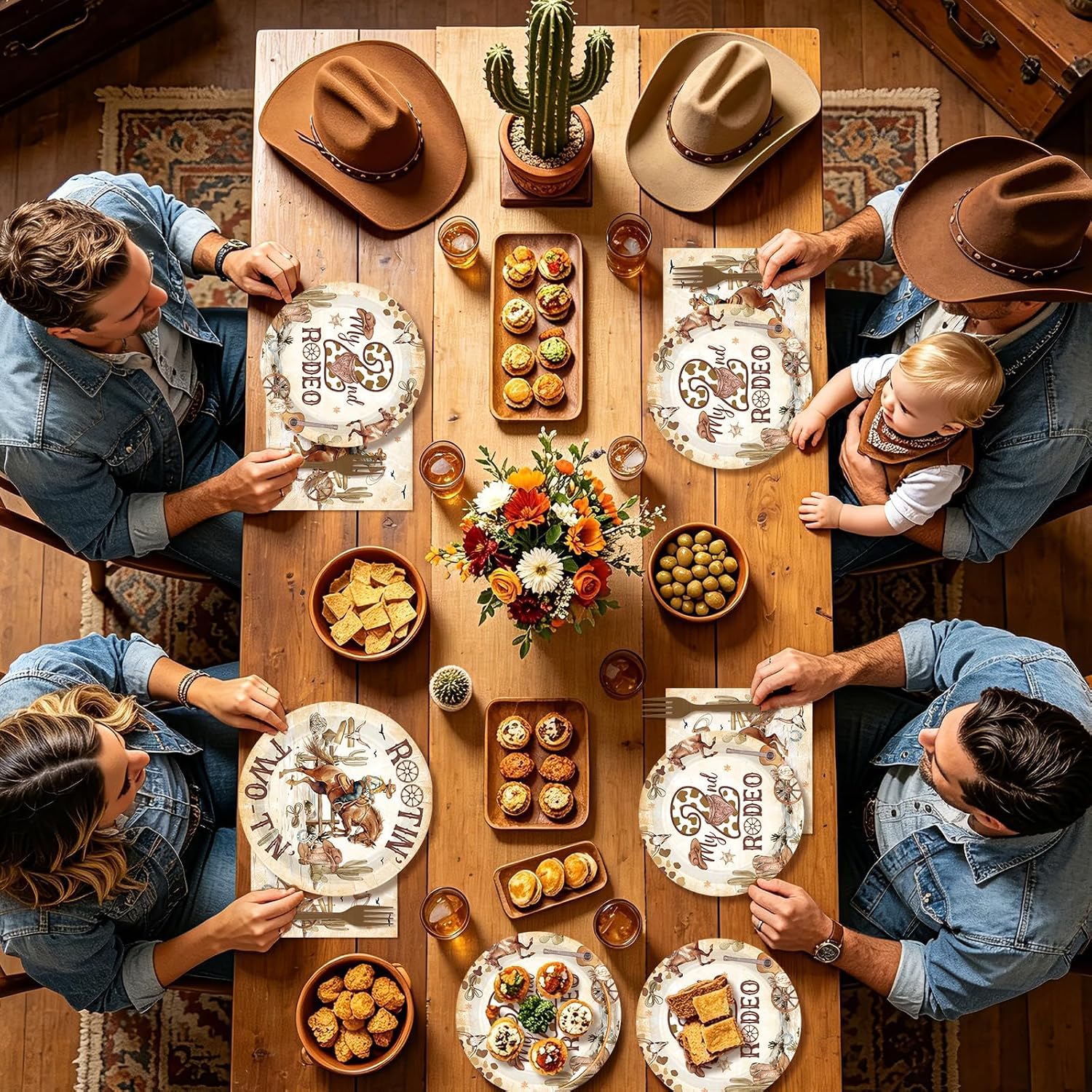 Western Cowboy 2nd Birthday Plates & Napkins Set - 96 Pcs - Grencian