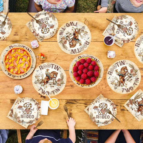 Western Cowboy 2nd Birthday Plates & Napkins Set - 96 Pcs - Grencian