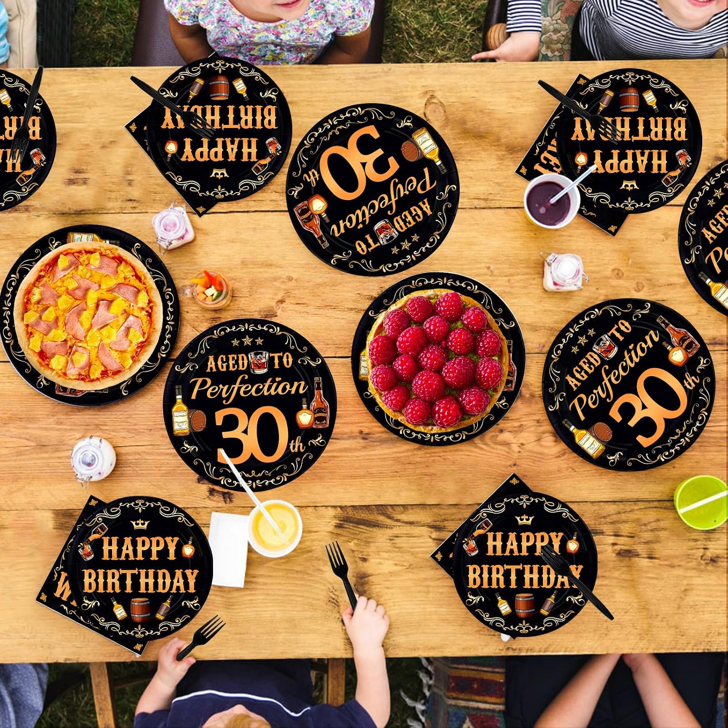 Whiskey 30th Birthday Plates & Napkins Set - 96 Pcs - Grencian