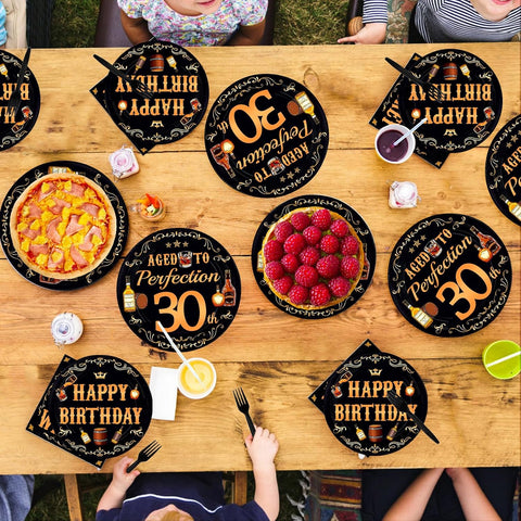 Whiskey 30th Birthday Plates & Napkins Set - 96 Pcs - Grencian