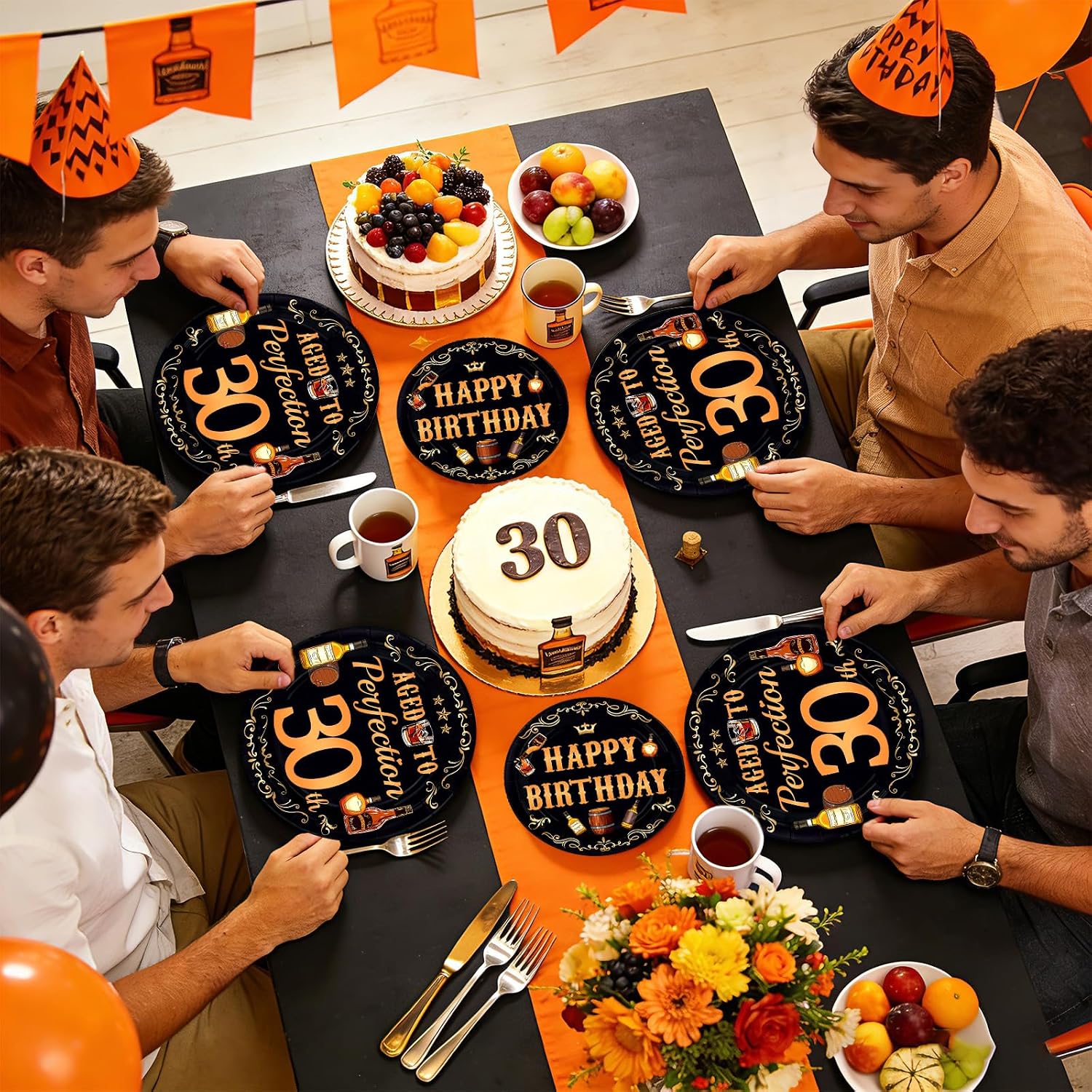Whiskey 30th Birthday Plates & Napkins Set - 96 Pcs - Grencian