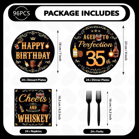 Whiskey 35th Birthday Plates & Napkins Set - 96 Pcs - Grencian
