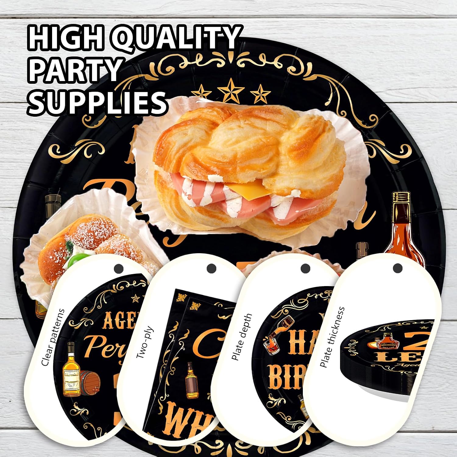 Whiskey 35th Birthday Plates & Napkins Set - 96 Pcs - Grencian