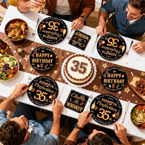 Whiskey 35th Birthday Plates & Napkins Set - 96 Pcs - Grencian