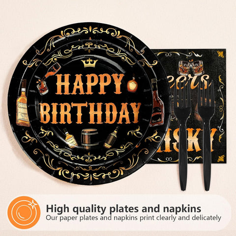 Whiskey 40th Birthday Plates & Napkins Set - 96 Pcs - Grencian