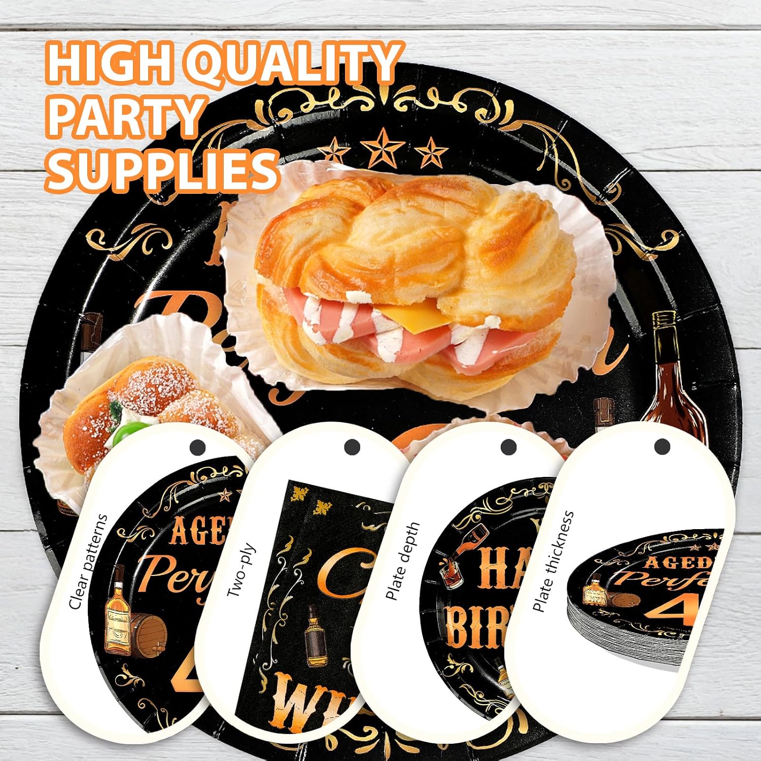 Whiskey 40th Birthday Plates & Napkins Set - 96 Pcs - Grencian