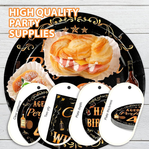 Whiskey 40th Birthday Plates & Napkins Set - 96 Pcs - Grencian