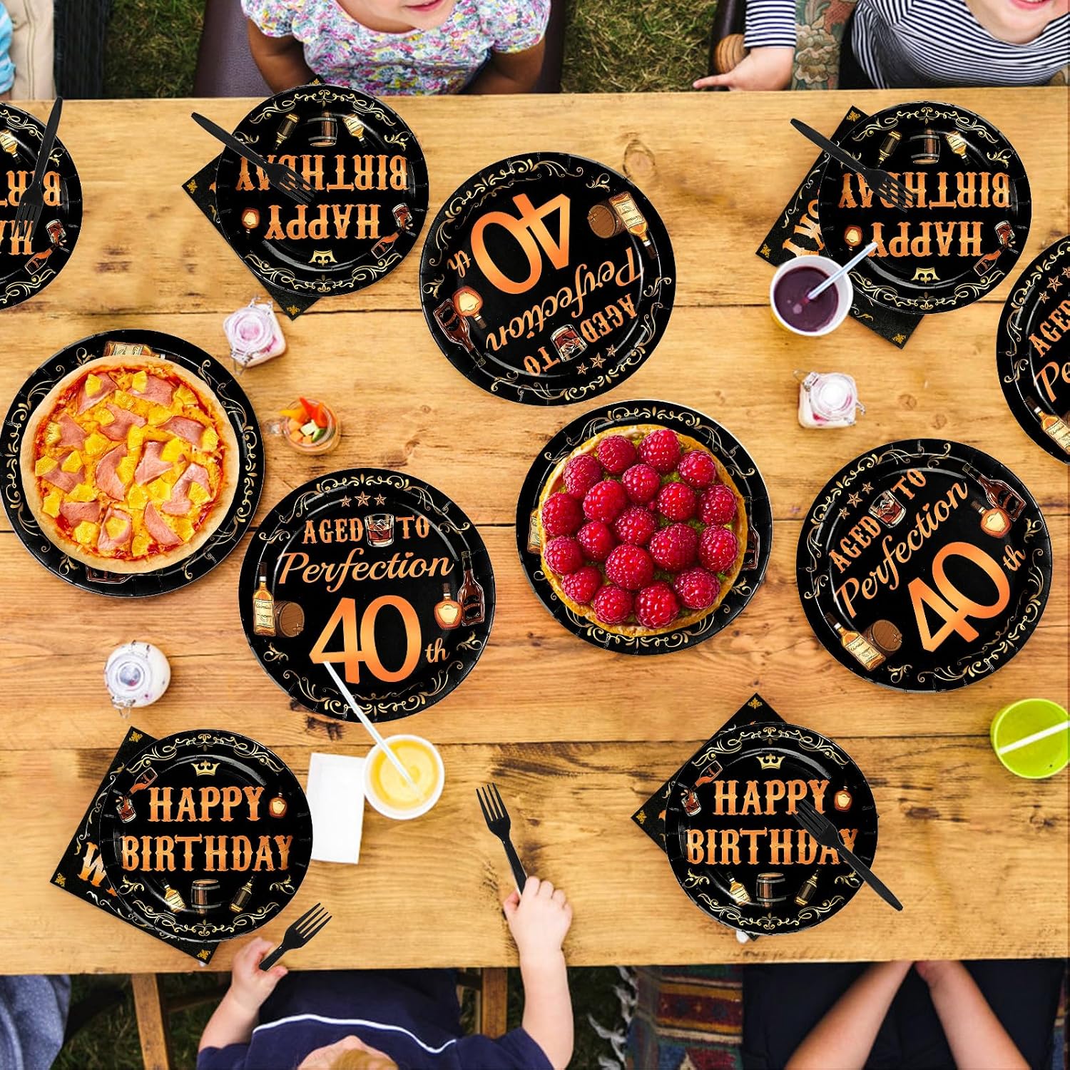 Whiskey 40th Birthday Plates & Napkins Set - 96 Pcs - Grencian