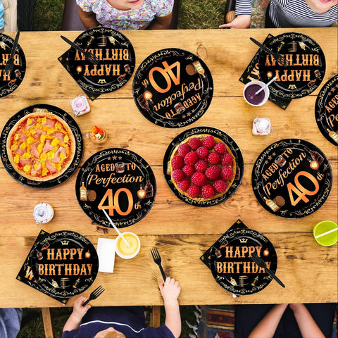 Whiskey 40th Birthday Plates & Napkins Set - 96 Pcs - Grencian